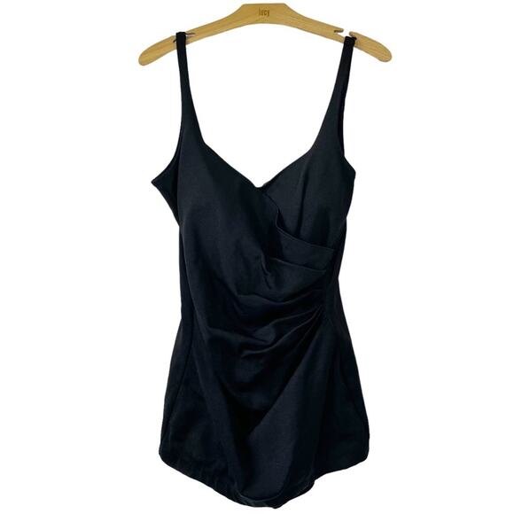 Catalina Vintage 1950s Pinup Sexy Swimsuit Size 18 Black Rouched Faux Skirt